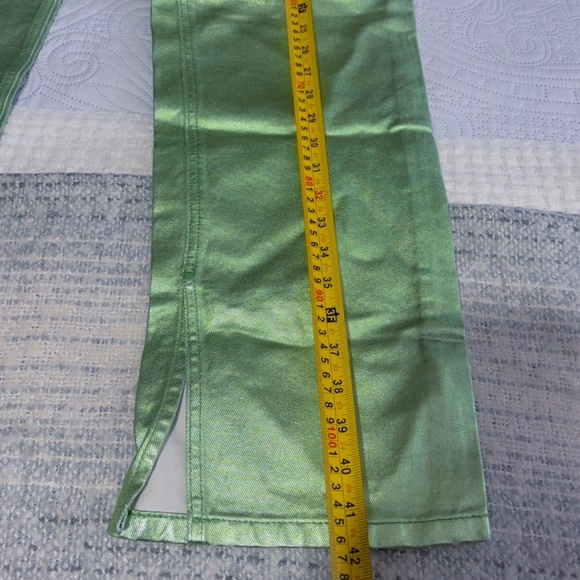 ASOS Design Mid Rise 90’s Straight leg metallic Green Jeans - Picture 8 of 14